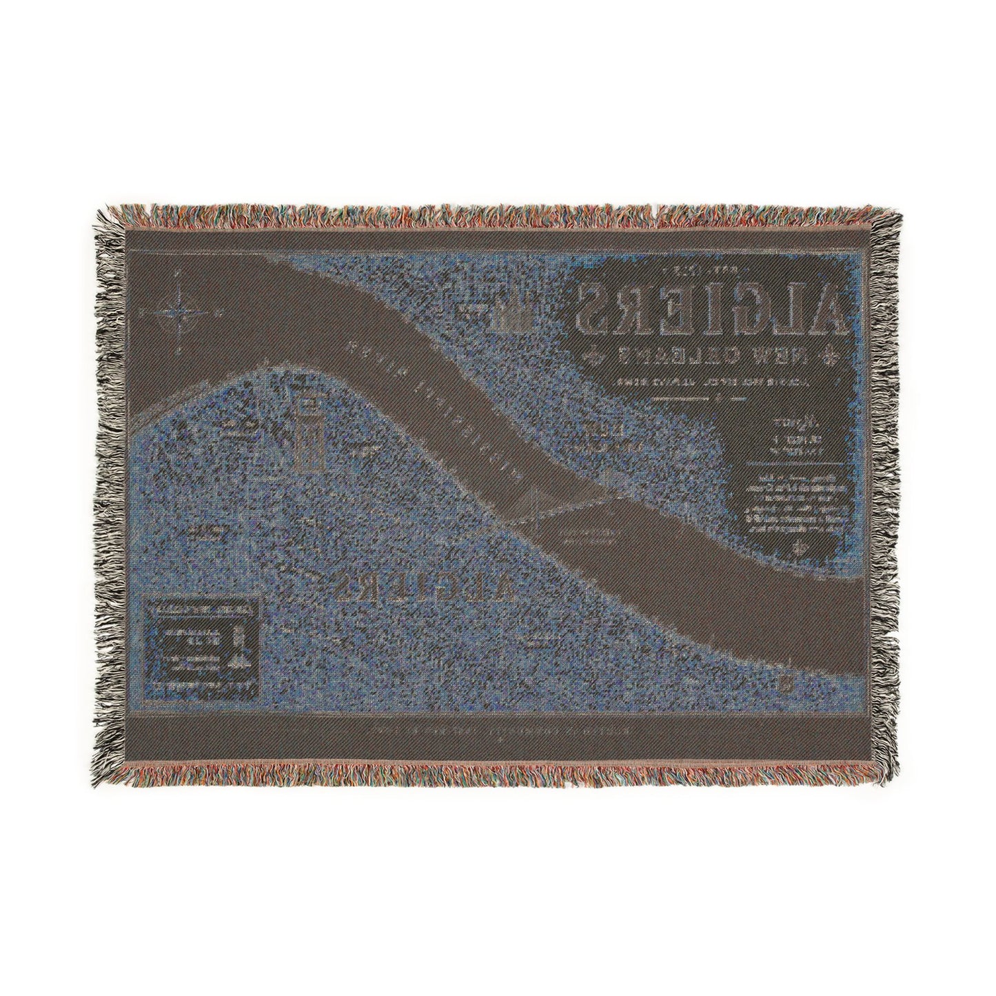 Algiers Vintage Map Woven Blanket — New Orleans Riverfront Throw