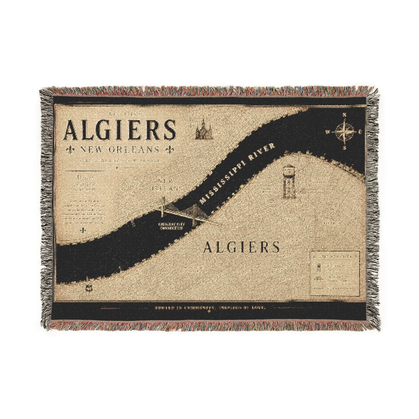Algiers Vintage Map Woven Blanket — New Orleans Riverfront Throw