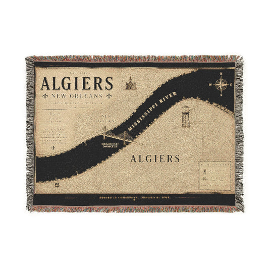 Algiers Vintage Map Woven Blanket — New Orleans Riverfront Throw